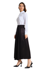 Black Waisted Pleated Midi Skirt - Skirt